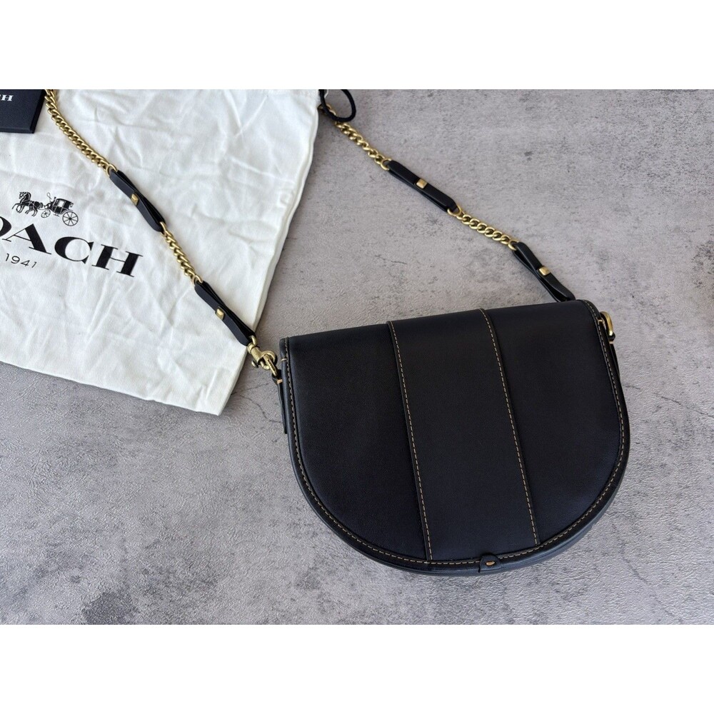 COACH Saddle 20 Logo C Black Handbag Glovetanned Leather Crossbody Bag - Picture 3 of 9